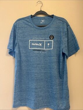 Hurley Blue Heather Short Sleeve Crew Tee with Logo Graphic